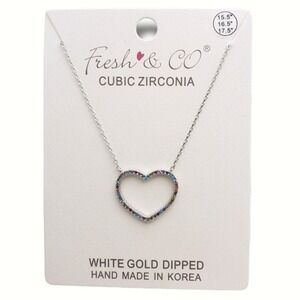 Fresh & Co Cubic Zirconia Heart Necklace White Gold Dipped Handmade in Korea